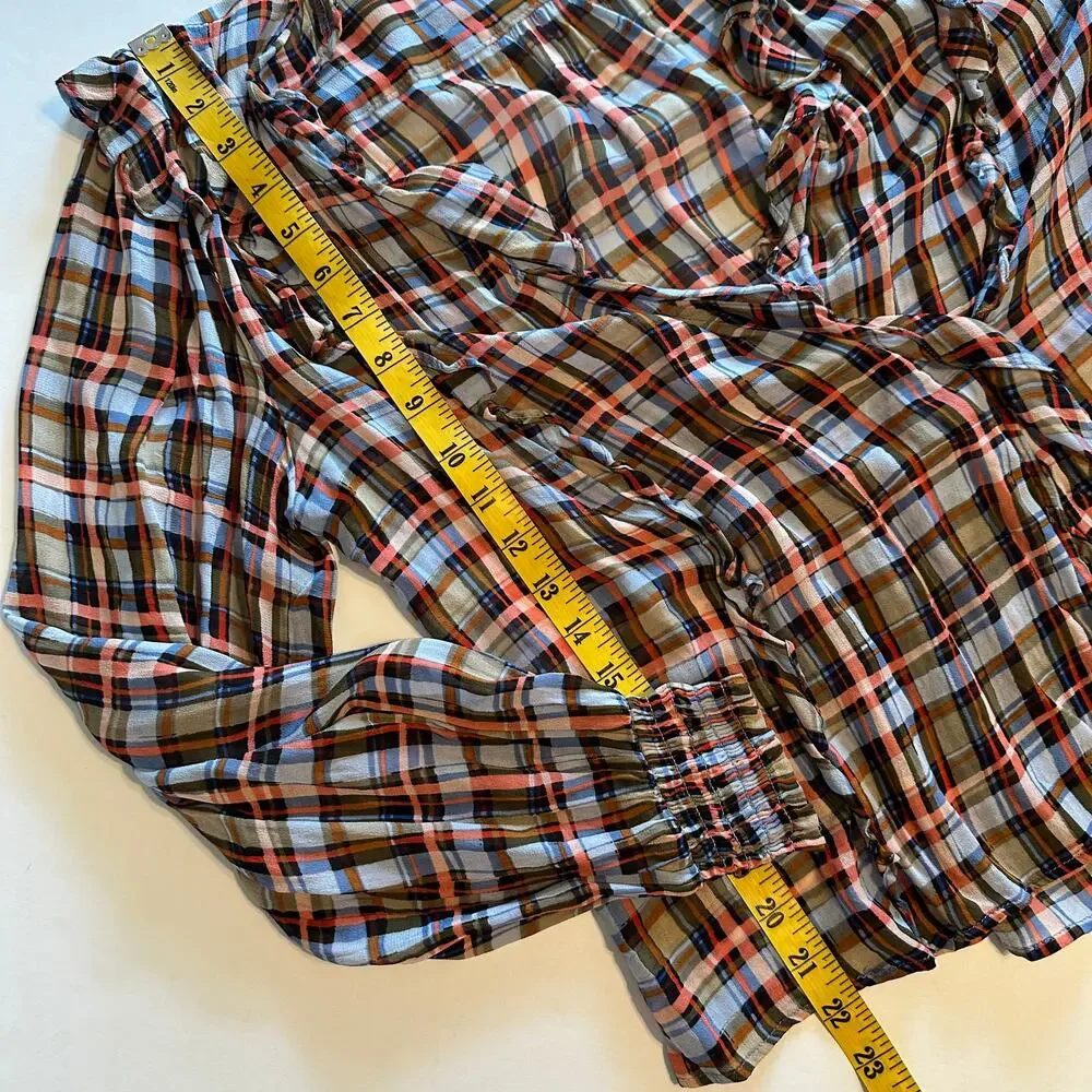 Anthropologie Plaid Ruffle Blouse - Brown, Blue, White - Picture 10 of 11